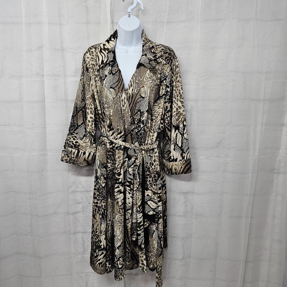 Lane Bryant Dress Brown Animal Print Faux Wrap Boho Tribal Retro 22/24W